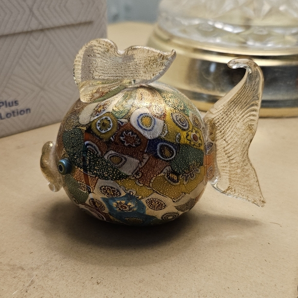 Murano Colorful Glass Puffer Fish Figurine